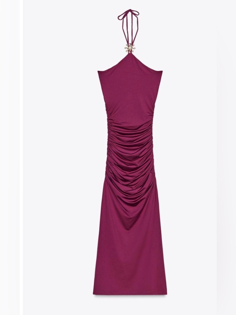 ZARA Ruched Halter Midi Dress in Deep Magenta size medium - Picture 6 of 13